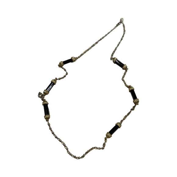 c wonder christian siriano Signed Black Glass Gold Tone Statement Necklace - Picture 6 of 7